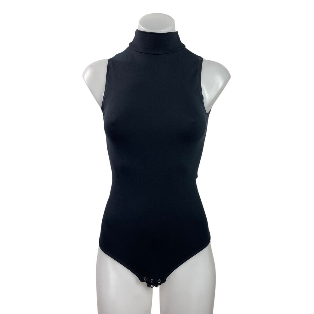 Yummie Womens Black Sleeveless Turtleneck Stretch Knit Tank Bodysuit Top Size S
